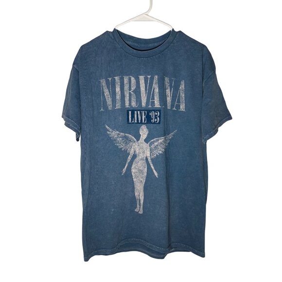 Nirvana Band Tee Retro Live '93 Oversized Distressed Blue Unisex Size L NWOT - Picture 1 of 4